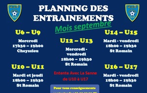 Planning entrainement : septembre